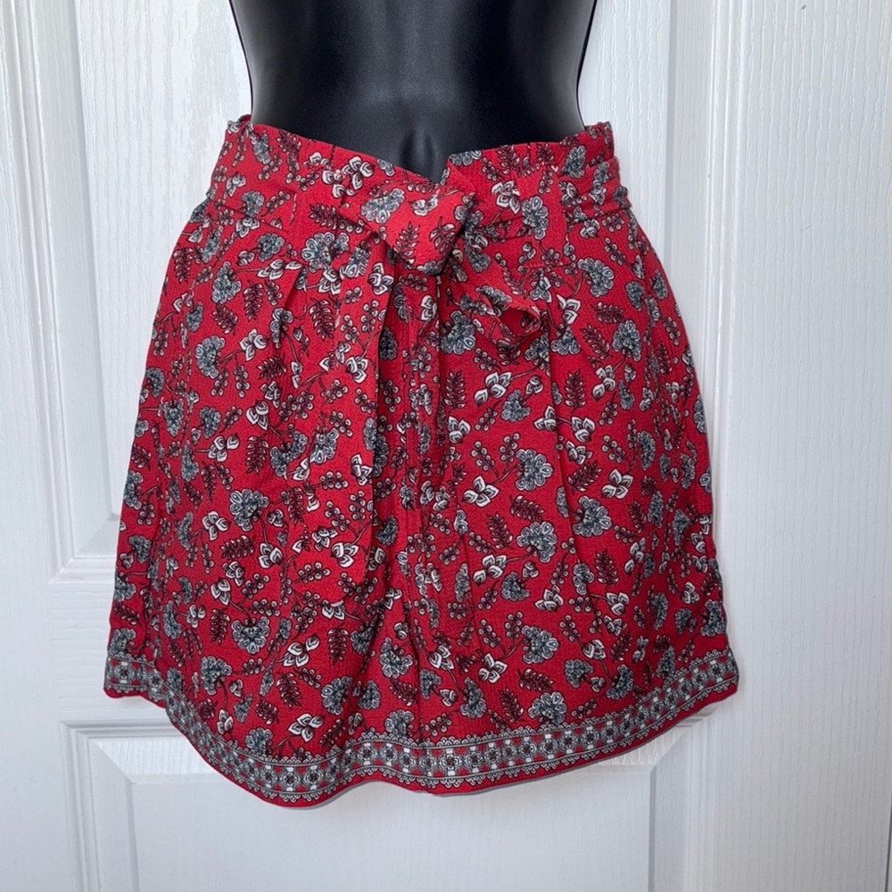 Red Floral Shorts with Bow